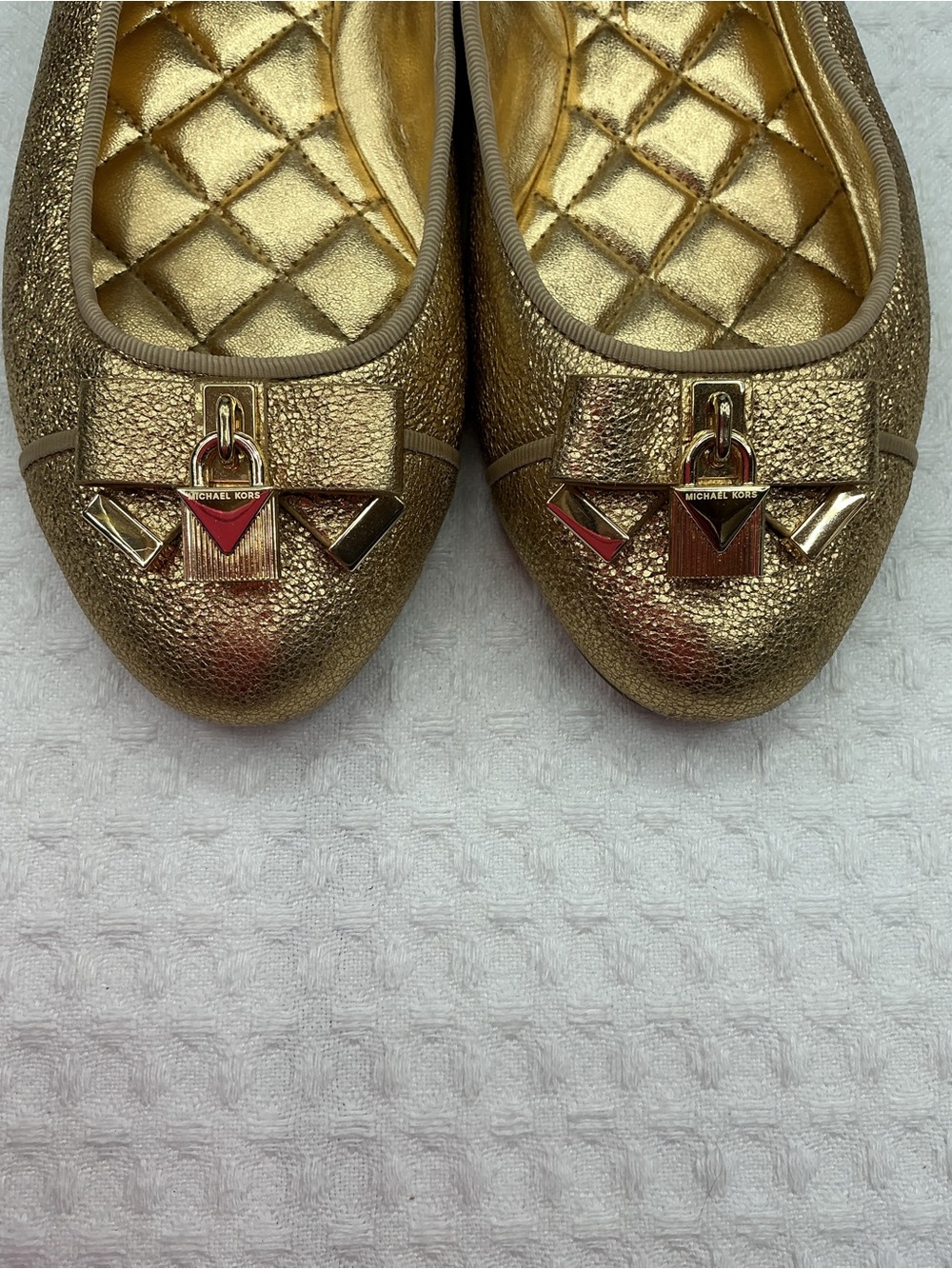 Michael Kors Gold Metallic Quilted Ballet Flats with Bow - Picture 4 of 10